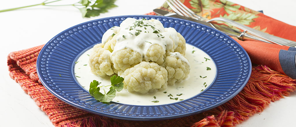 Couve-flor ao molho de iogurte